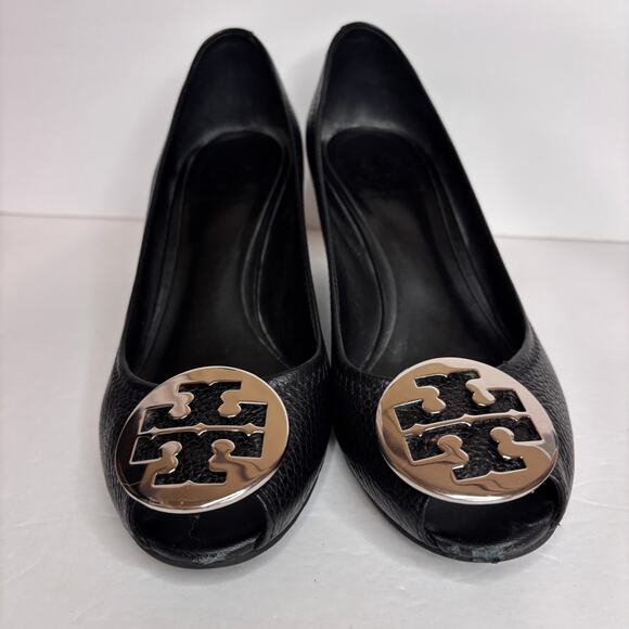 Tory Burch Black & Silver Sally Wedge Size 8.5M - Picture 2 of 10